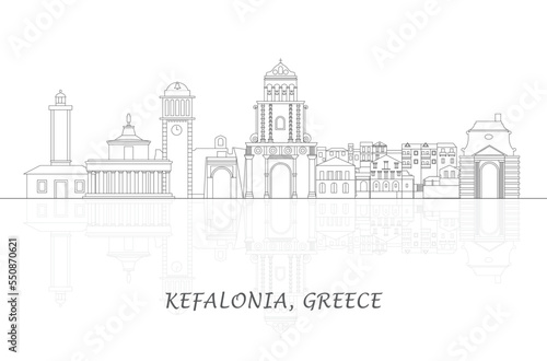 Outline Skyline panorama of Kefalonia, Ionnian Islands, Greece - vector illustration
