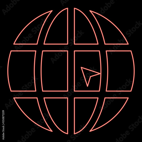 Neon world with arrow world click concept website icon red color vector illustration image flat style