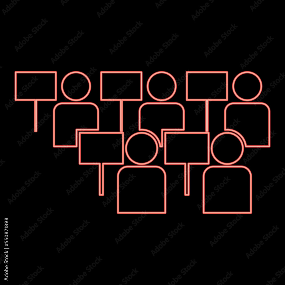 Neon protest concept demonstration crowd of protesters people revolution idea social problem icon red color vector illustration image flat style