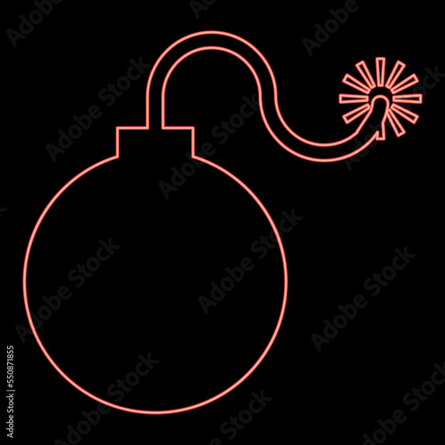 Neon bomb explosive military anicent time bomb weapon with fire spark concept advertising boom icon red color vector illustration image flat style photo