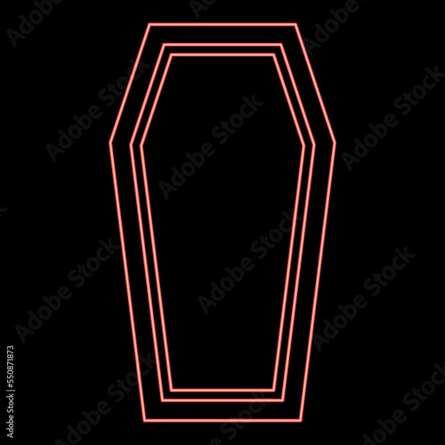 Neon coffin insurance concept funeral subject lid coffin icon red color vector illustration image flat style