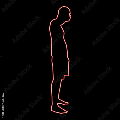 Neon man closing his eyes his hands silhouette side view icon red color vector illustration image flat style