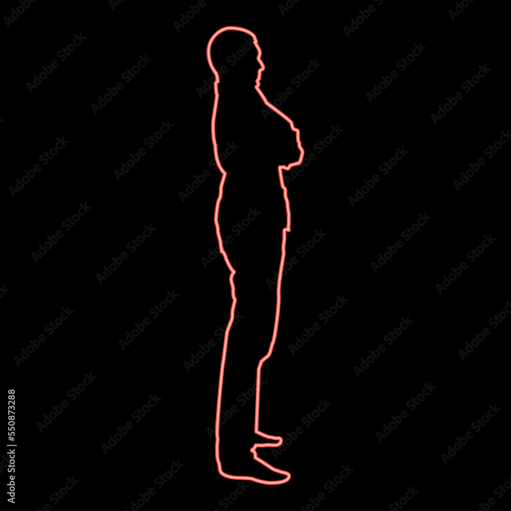 Neon confident man crossed his arms business man silhouette concept side view icon red color vector illustration image flat style Neon confident man crossed his arms business man silhouette concept side view icon red color vector illustration image flat style