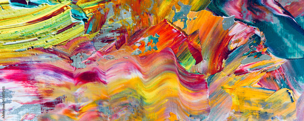 Fototapeta premium Color texture. Hand drawn oil painting on canvas. Abstract art background. Modern, contemporary art. Colorful canvas. Wall decor background