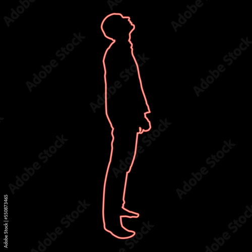 Neon man looks up silhouette icon red color vector illustration image flat style