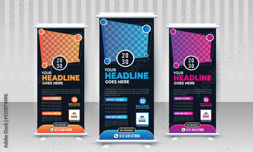 Corporate modern business x stand rollup pullup signage retractable multiple color banner design vector templates