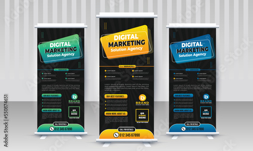 Corporate modern digital marketing x stand business rollup pullup signage retractable multiple color banner design vector templates