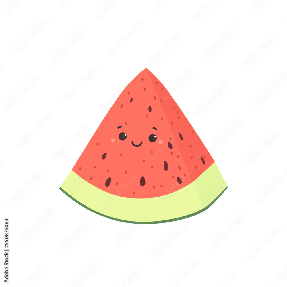 Watermelon. Kawaii character. Fruits vector flat hand drawn. Healthy food illustrations. Kitchen colorful clip art. Watermelon. Kawaii character. Fruits vector flat hand drawn. Healthy food illustrations. Kitchen colorful clip art.