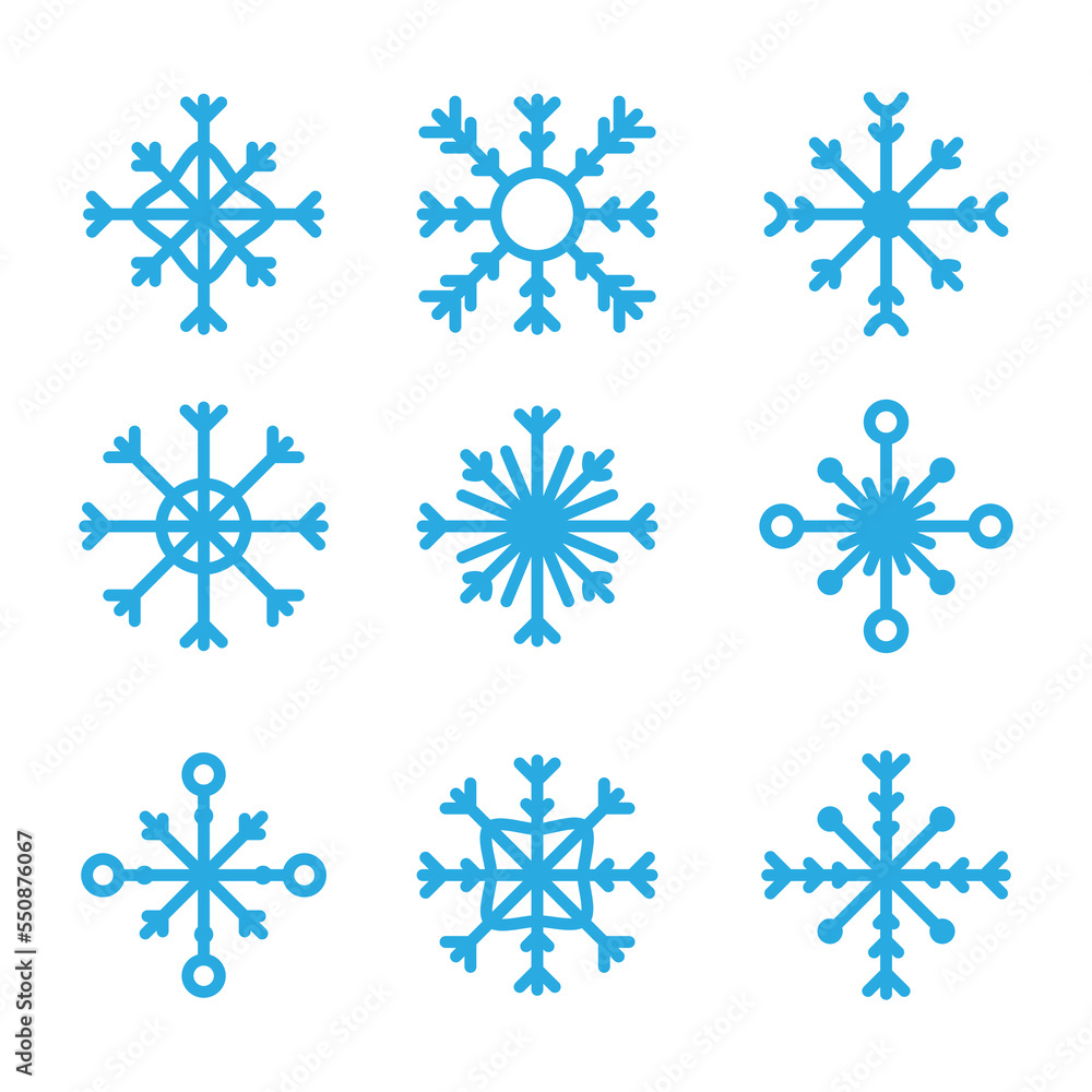 snowflake winter set of black isolated nine icon silhouette on white background snowflake winter set of black isolated nine icon silhouette on white background