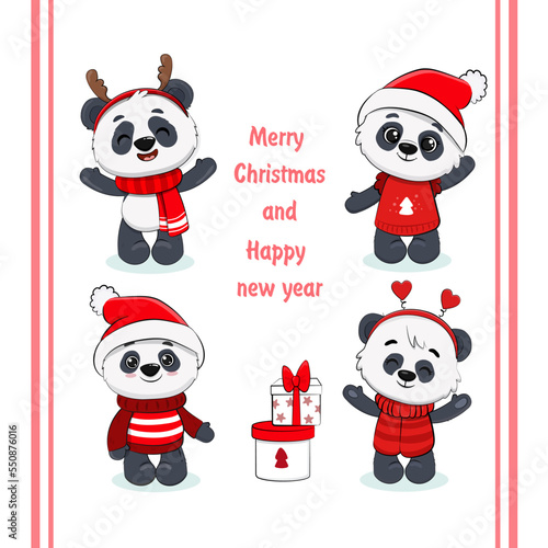 Cute cartoon panda Isolated on white. Christmas  Illustration for design, banners, children's books and patterns.Vector illustration © Alina