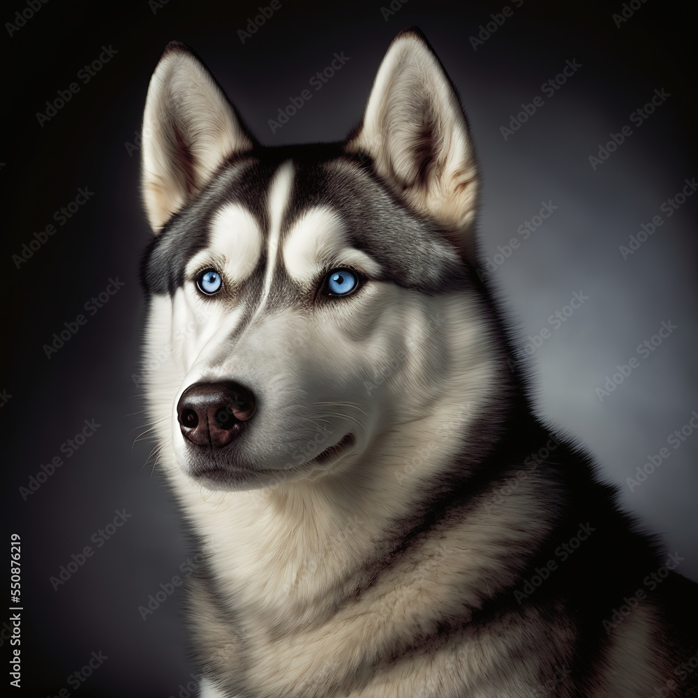 Siberian Husky Face Close Up Portrait - AI illustration 01