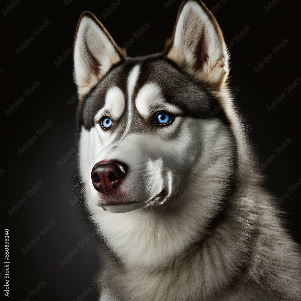 Siberian Husky Face Close Up Portrait - AI illustration 06