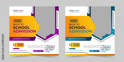 Editable School admission social media post, Digital marketing promotion ads sales and discount banner vector template Design.
