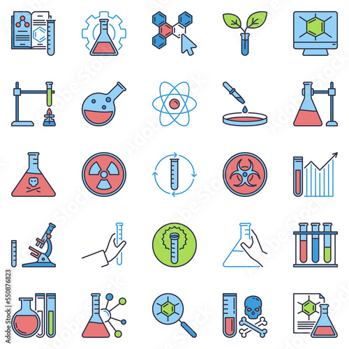Chemistry colored icons - Chemical Laboratory vector creative signs set