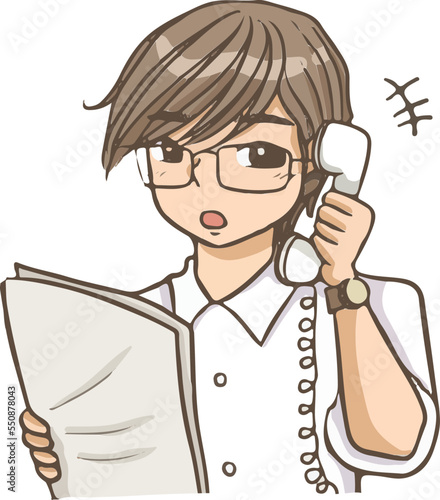 man answering phone cartoon doodle kawaii anime coloring page cute illustration drawing clip art character chibi manga comic