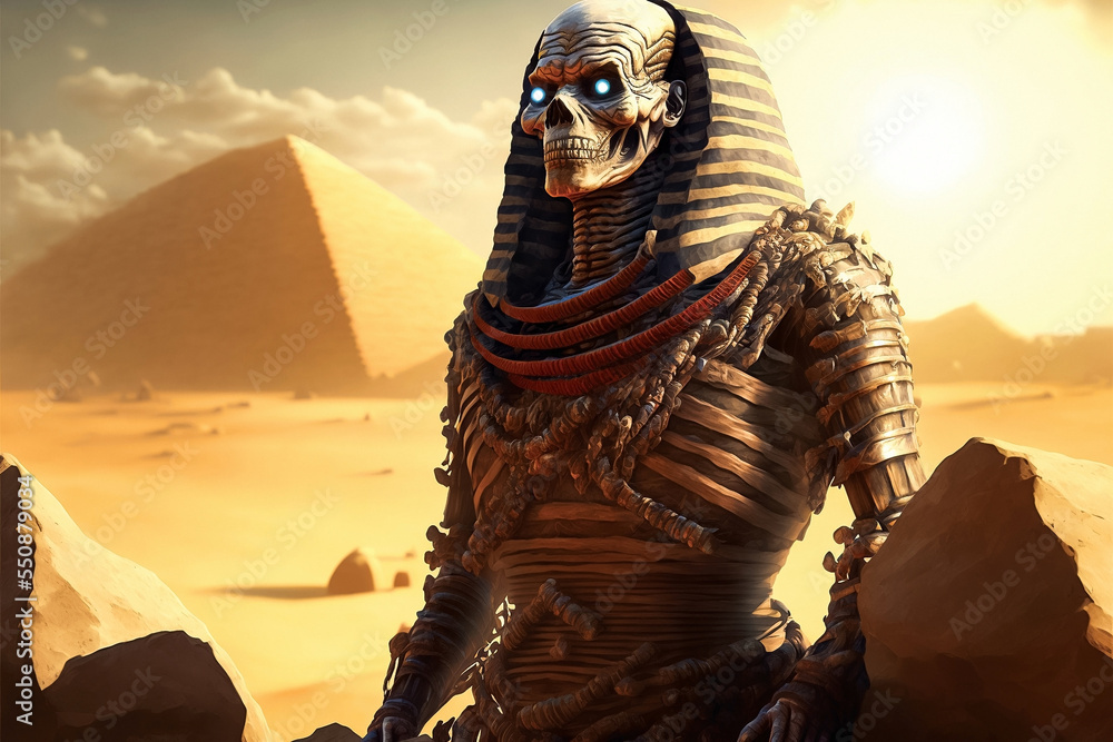 Fantasy portrait of zombie pharaoh against the backdrop of the Egyptian