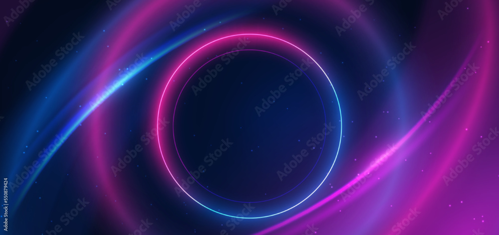 Abstract technology futuristic neon circle glowing blue and pink light ...