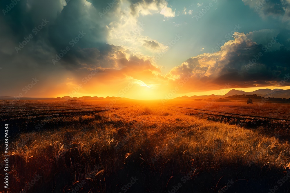 Tranquil sunset over a field. Great photo to show hope, peaceful view, travel and more. 