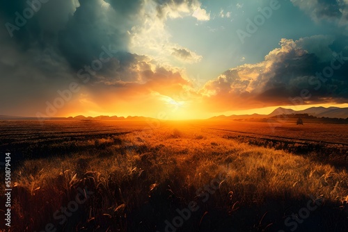 Tranquil sunset over a field. Great photo to show hope, peaceful view, travel and more.  © ECrafts