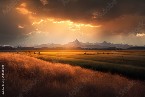 Tranquil sunset over a field. Great photo to show hope  peaceful view  travel and more. 