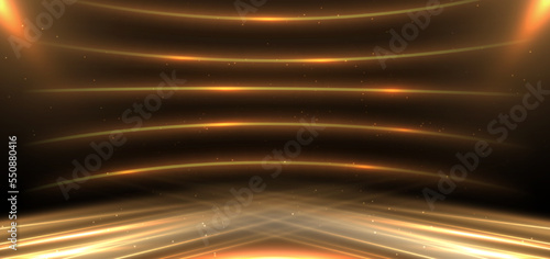 Elegant golden scene diagonal glowing with lighting effect sparkle on black background. Template premium award design.