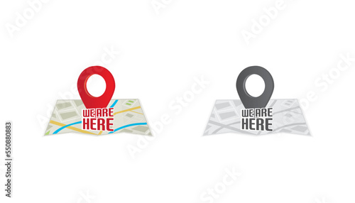 We are here Map pointers.Location pin set.GPS location symbol collection illustration with map