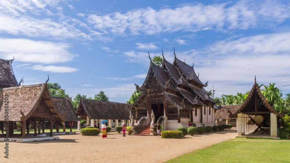 Beautiful traditional Lanna art wooden chapel church at Wat Intharawat or Ton Kwen Temple in Chiang Mai, Thailand - Time Lapse Beautiful traditional Lanna art wooden chapel church at Wat Intharawat or Ton Kwen Temple in Chiang Mai, Thailand - Time Lapse