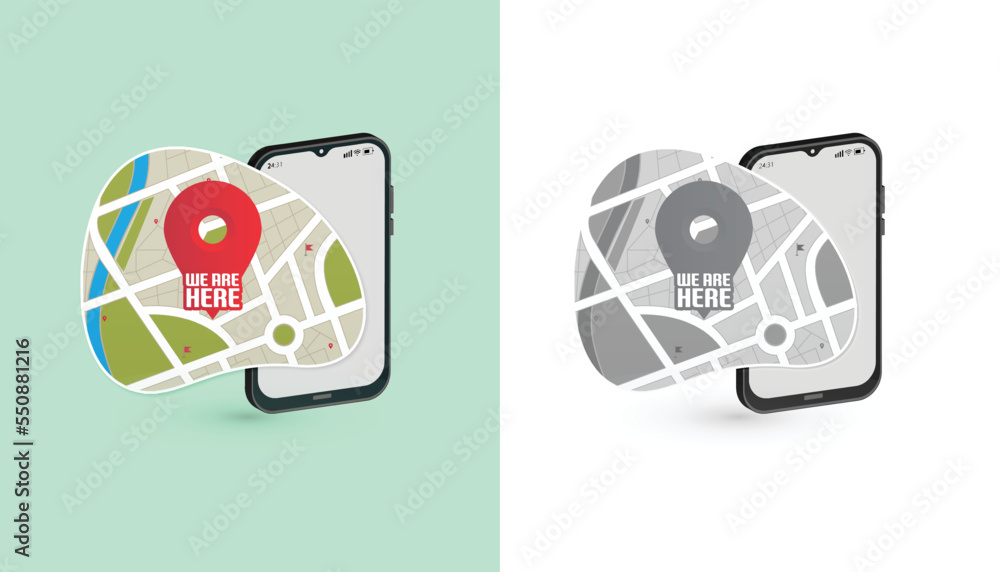 We are here Map pointers.Location pin set.GPS location symbol collection illustration with map We are here Map pointers.Location pin set.GPS location symbol collection illustration with map