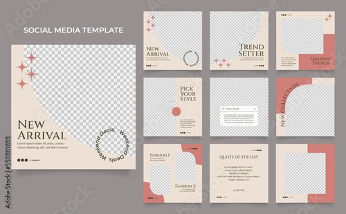 social media template banner fashion sale promotion in brown red color. fully editable instagram and facebook square post frame puzzle organic sale poster.