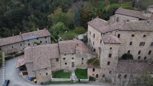 Green landscapes with a view of Castello di Scipione dei Marchesi Pallavicino in Italy photo