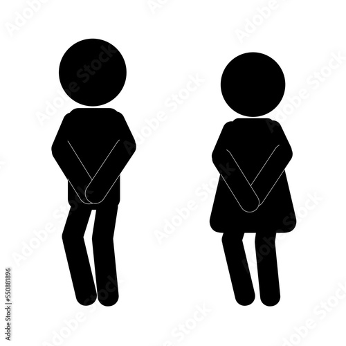 Isolated transparent illustration of Black men man women women hold pee posture for design toilet, rest room, wc, water closed template