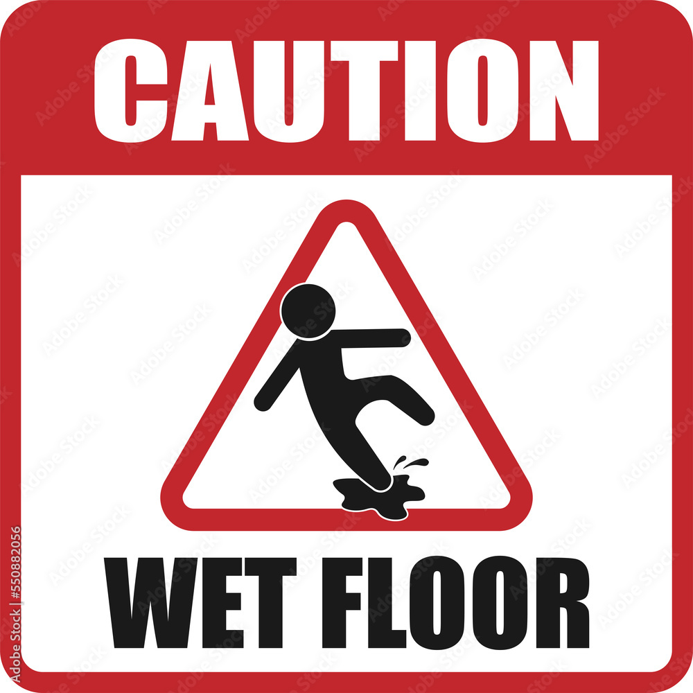 Printable square label sticker design wet Floor sign, red black triangle with falling man in modern rounded style. caution slippery surface Isolated illustration Printable square label sticker design wet Floor sign, red black triangle with falling man in modern rounded style. caution slippery surface Isolated illustration