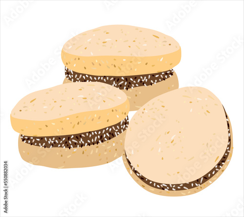 Alfajores cookies. Latin American traditional cuisine. Vector isolated illustration. Argentinian national sweet dish.
