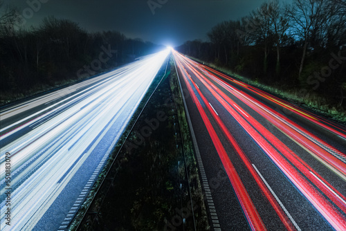 Long light trails of Cars in a highway of Denmark - Copenhagen