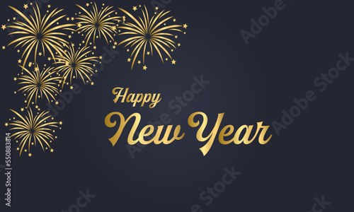 Happy new year. background. Vector illustration. golden Happy New Year lettering black background holiday card design poster. 