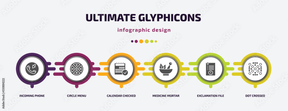 ultimate glyphicons infographic element with filled icons and 6 step or option. ultimate glyphicons icons such as incoming phone, circle menu, calendar checked, medicine mortar, exclamation file, ultimate glyphicons infographic element with filled icons and 6 step or option. ultimate glyphicons icons such as incoming phone, circle menu, calendar checked, medicine mortar, exclamation file,