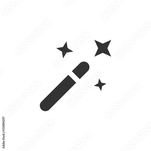 Magic wand icon. Wizard stick symbol. Magician star logo, black design in vector flat style.