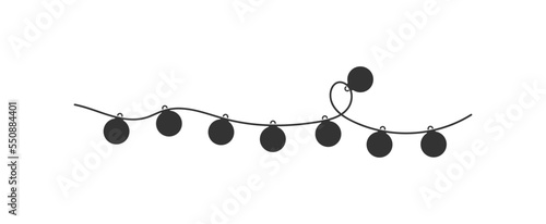 Christmas black light. Xmas garland. Holiday bulb string. Christmas tree ball in vector flat style.