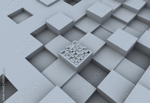 Cubes of irregular heights rendered with 3d animation, cube surface © cihan