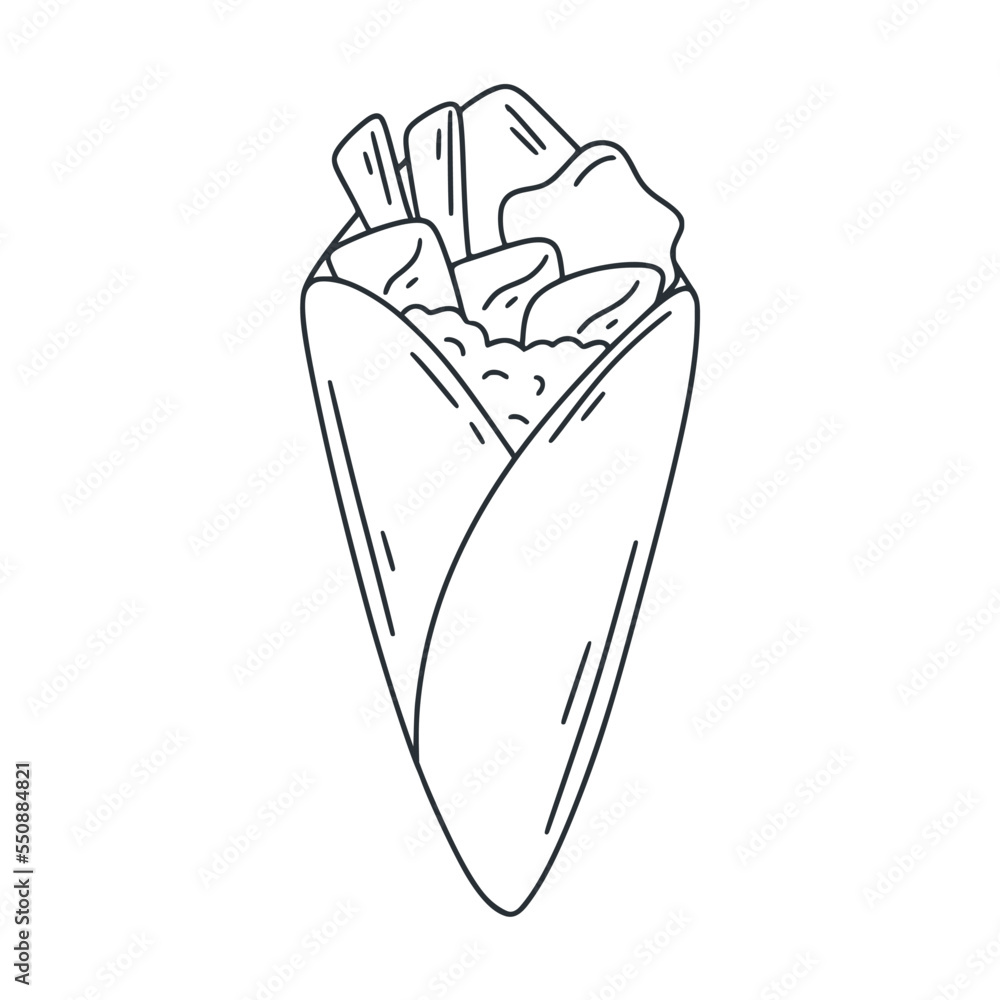 Temaki doodle illustration. Simple outline ink sketch of traditional