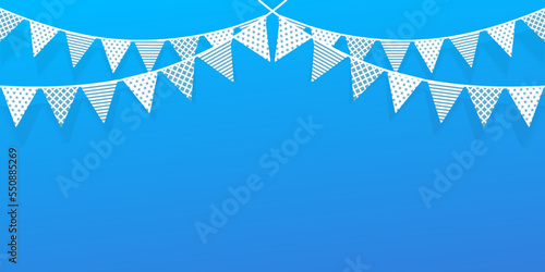 Triangle Blue and White color flags garland chain with simple geometric shape pattern for boy birthday celebration