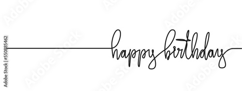 continuous single line drawing of text HAPPY BIRTHDAY isolated on white, line art vector illustration