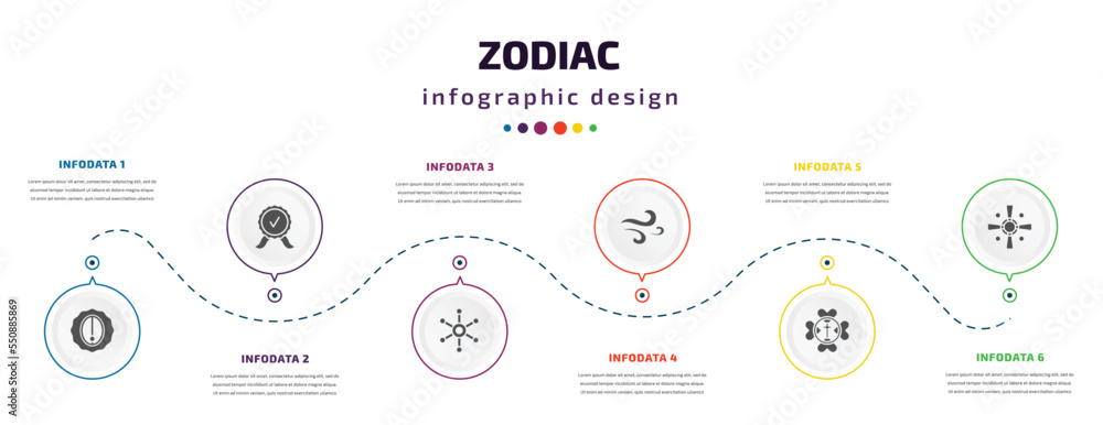zodiac infographic element with filled icons and 6 step or option. zodiac icons such as nitre, standard of quality, gods shield, air, gods protection, soot vector. can be used for banner, info zodiac infographic element with filled icons and 6 step or option. zodiac icons such as nitre, standard of quality, gods shield, air, gods protection, soot vector. can be used for banner, info
