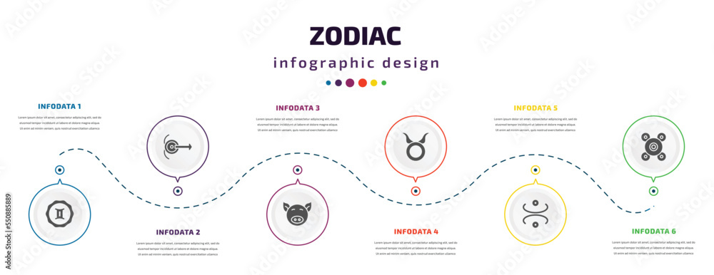zodiac infographic element with filled icons and 6 step or option. zodiac icons such as tin, spirit, good luck, taurus, gods omnipressence, excellence vector. can be used for banner, info graph, zodiac infographic element with filled icons and 6 step or option. zodiac icons such as tin, spirit, good luck, taurus, gods omnipressence, excellence vector. can be used for banner, info graph,