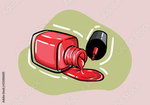 Red Nail polish bottle banner design. Stock vector illustration. For nail bar, beauty salon, manicurist, stickers and social media