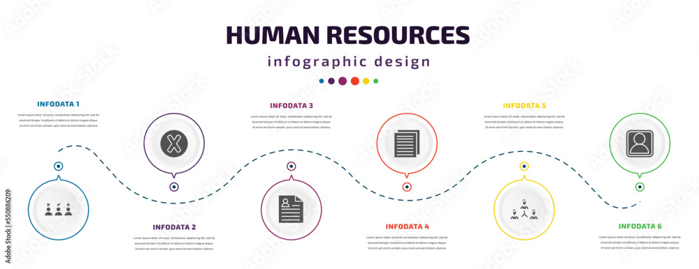 human resources infographic element with filled icons and 6 step or option. human resources icons such as selection process, quit, resume, files, teamwork, profiles vector. can be used for banner, human resources infographic element with filled icons and 6 step or option. human resources icons such as selection process, quit, resume, files, teamwork, profiles vector. can be used for banner,
