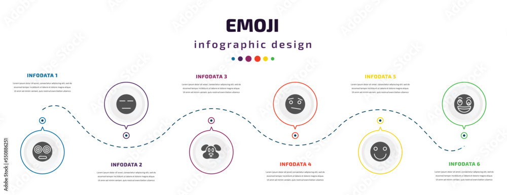 emoji infographic element with filled icons and 6 step or option. emoji icons such as hypnotized emoji, expressionless dog confused happy weird vector. can be used for banner, info graph, web. emoji infographic element with filled icons and 6 step or option. emoji icons such as hypnotized emoji, expressionless dog confused happy weird vector. can be used for banner, info graph, web.