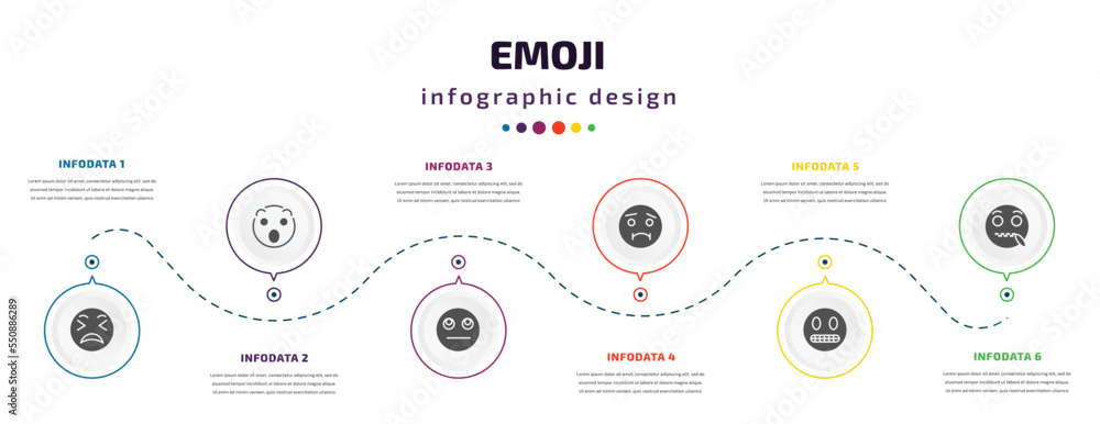 emoji infographic element with filled icons and 6 step or option. emoji icons such as exhausted emoji, surprise thinking nauseated nervous secret vector. can be used for banner, info graph, web. emoji infographic element with filled icons and 6 step or option. emoji icons such as exhausted emoji, surprise thinking nauseated nervous secret vector. can be used for banner, info graph, web.