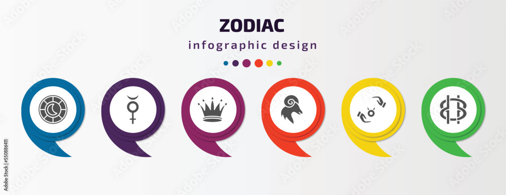 zodiac infographic element with filled icons and 6 step or option. zodiac icons such as understanding, mercury, authority, aries, safety, wisdom vector. can be used for banner, info graph, web. zodiac infographic element with filled icons and 6 step or option. zodiac icons such as understanding, mercury, authority, aries, safety, wisdom vector. can be used for banner, info graph, web.