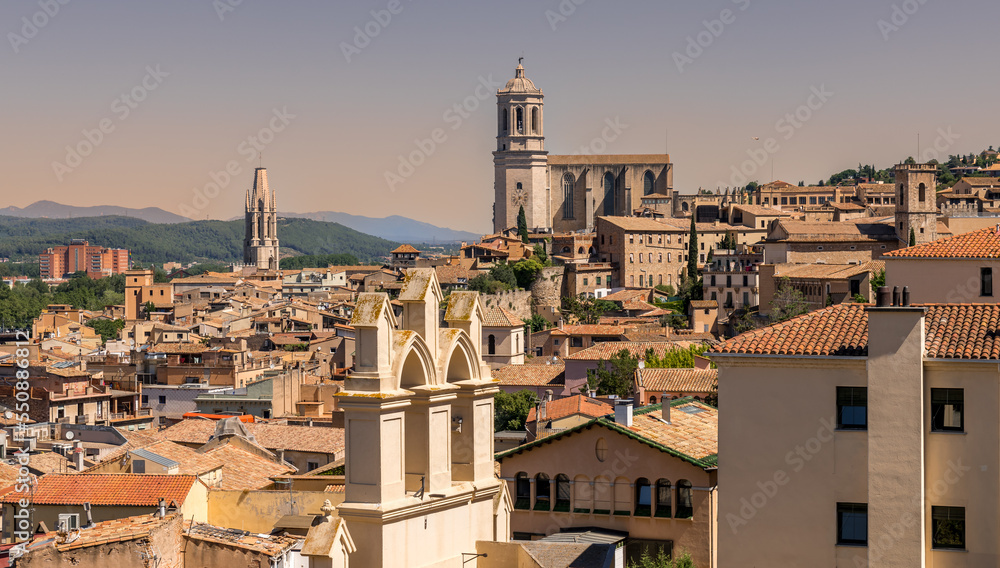 Girona town and the cathedral, beautiful medieval city in Catalonia Spain